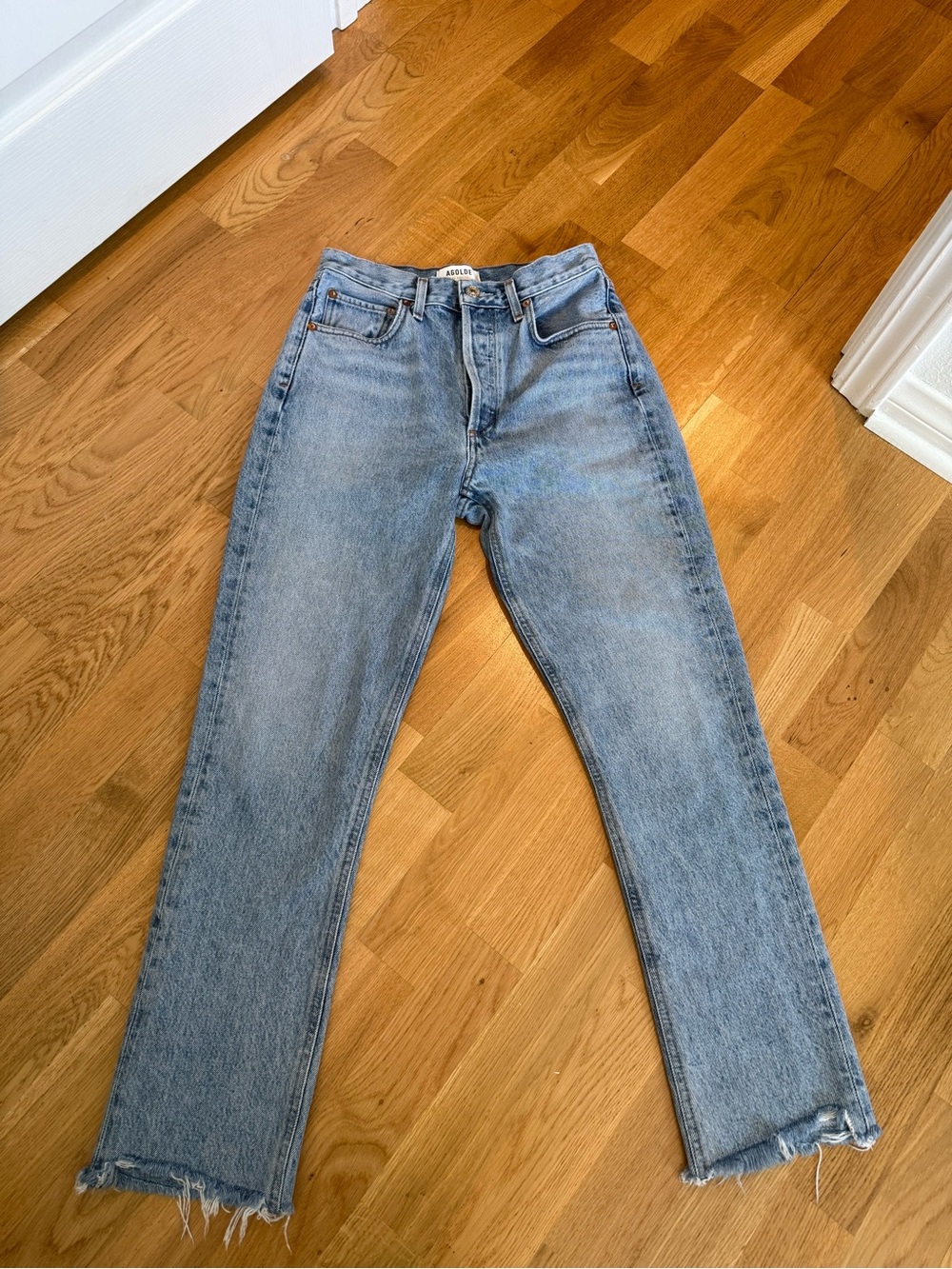 Agolde Raw-Hem Straight Jeans - Light Blue